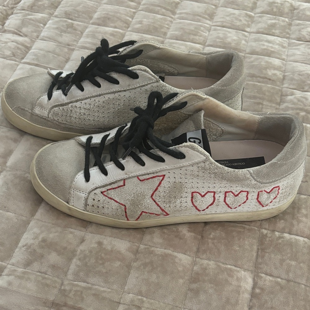 Golden Goose White and Red Sneakers